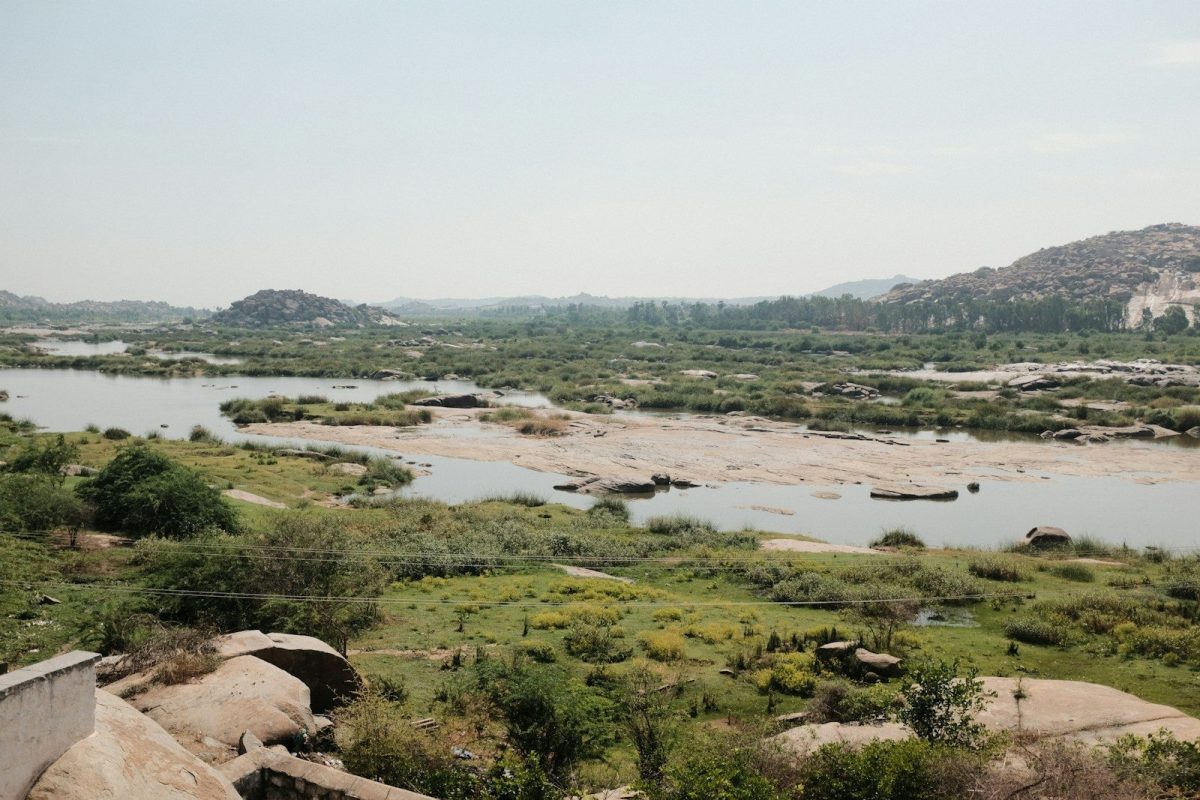 a river running through a lush green countryside