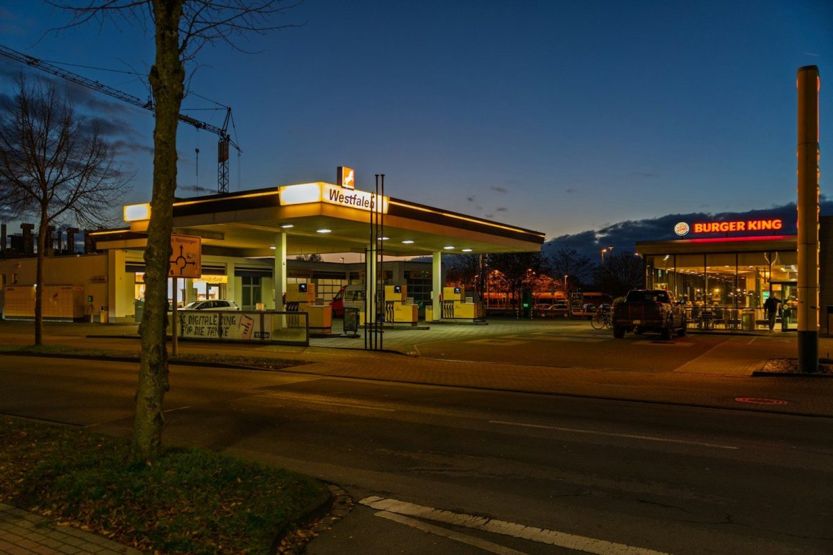 Gas station and burger king at dusk