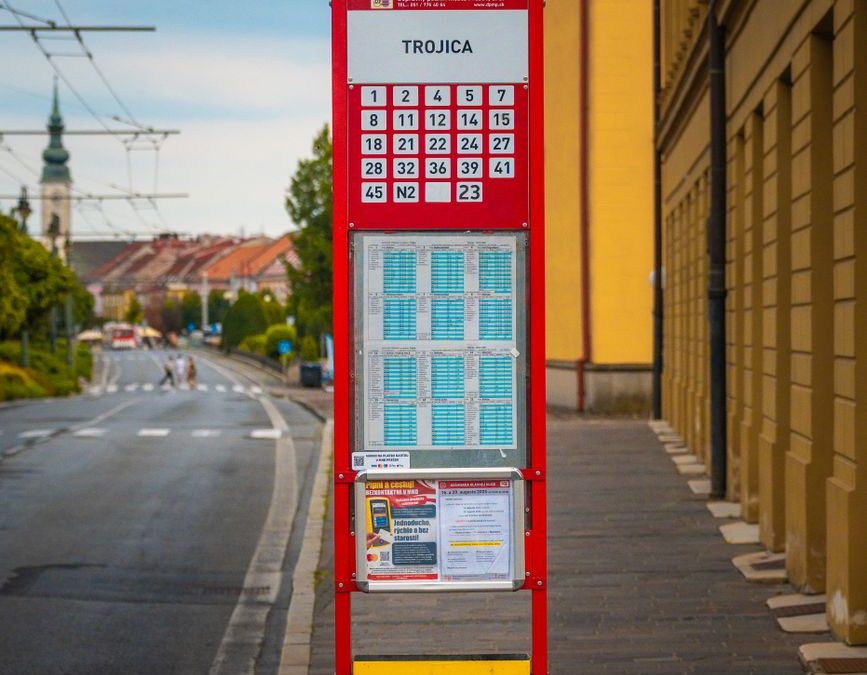 5 Transit Transfer Moves That Help City Visitors Skip the Worst Waits 5 A vibrant red bus stop sign on an empty street, perfect for urban travel scenes.