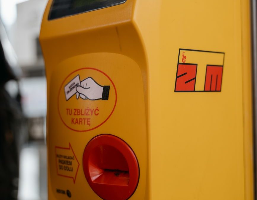 Yellow card reader for public transportation in a city bus