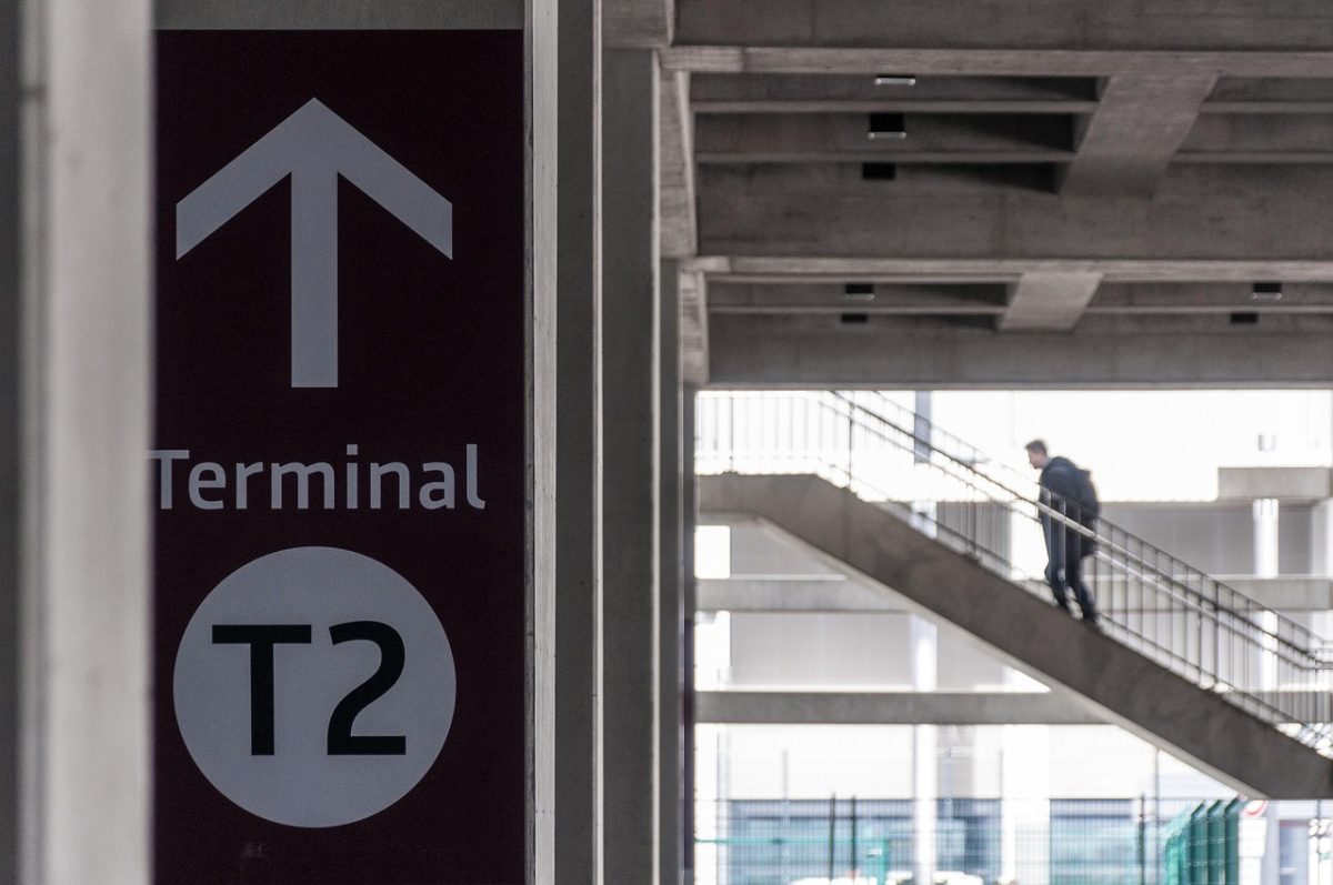 stairs, airport, terminal, sign, signpost
